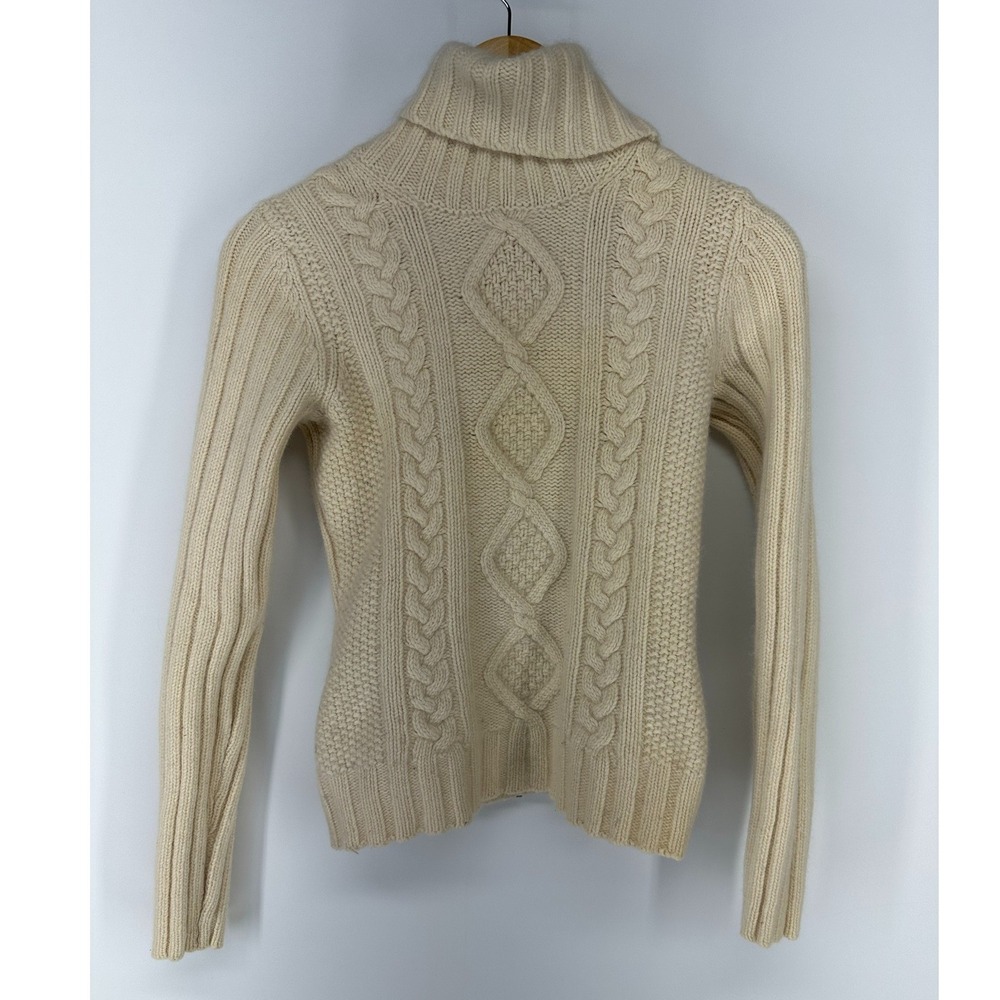 Banana Republic Sweater Women Small Cream Angora Lambswool Cable Knit Turtleneck